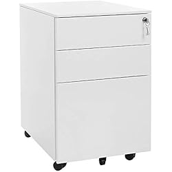 YOUKE Meuble à dossiers,Caisson de Bureau Meuble à Dossiers,Caisson de Rangement Verouillable sur roulettes avec 3 Tiroirs, pour Dossiers Suspendus, Studio, Chambre (Blanc)