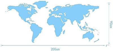 Map Wall Stickers Big Global World Map Atlas Vinyl Washable Wall Decals , Light Blue