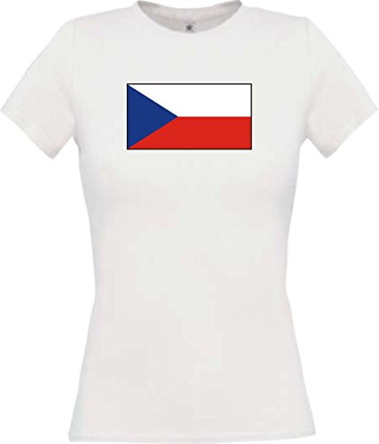 Lady T-Shirt Tschechien Czech Republic Ländershirt mit Wunschnamen und Nummer, Farbe weiss, Größe XS