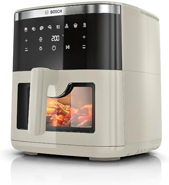 Bosch Serie 6 Friggitrice ad Aria MAF671C0, Air Fryer XXL, Capacità 7,2 L, 7 Programmi Preimpostati, Finestra sul Cestello Illuminata, Cottura Fino al 65%* Più Veloce, Beige