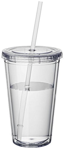 geschenkartikel-shopping Plastikbecher doppelwandig Tasse Becher Deckel Strohhalm Smoothie Saft Kaffee Eiskaffee