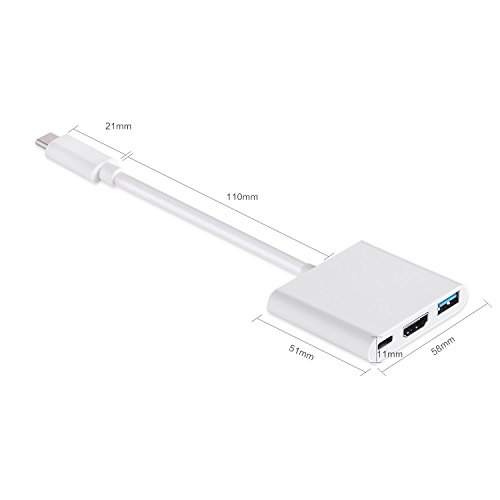 MEALINK USB 3.1 Typ-C Multiport Hub Adapter 3-in-1 USB-C Zum HDMI + USB3.0 + USB-C Ladeanschluss (PD Qucik Ladegerät) Adapterkabel für Apple Neues Macbook | Chromebook Pixel | Dell XPS 13 | Yoga 900 Lumia 950 | 950XL - 2
