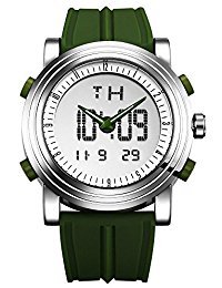 SINOBI para Hombre Reloj de Pulsera Deportivo Cuarzo electrónico Digital Reloj con Alarma Cronómetro Doble Movimiento Hombres de la muñeca Relojes s9368g (Silver Case&Green Band)