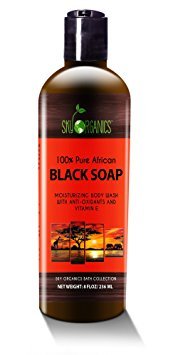 Organic African Black Soap - Raw Organic Soap Ideal for Acne, Eczema, Dry Skin, Psoriasis, Scar Removal, Face & Body Wash, Authentic Liquid Black Soap From Ghana (236ml) with Cocoa , Shea Butter & Aloe