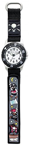 JACQUES FAREL KWD5556 Piraten Lernuhr Uhr Junge Kinderuhr Textil Edelstahl 30m Analog mehrfarbig bunt