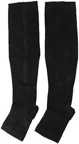Zippered Nylon Compression Pain Relief Socks Support Stockings Open Toe XXL Black