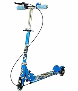 Mahakali Enterprise Road Runner Scooter for Kids of 3 to 14 Years Age 3 Adjustable Height, Foldable, LED PU Wheels & Weight Capacity 75 kgs Kick Scooter with Brake Blue