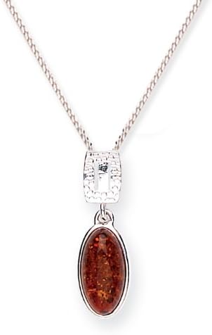 Goldmajor Sterling Silver Oval Amber Stone Pendant on Chain of 45.7cm