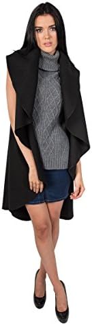 GirlTalkFashion Sleeveless Camel Black Waterfall Collared Jacket s/m m/l