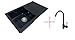 Produktbild Granitspüle mit Armatur Einbauspüle Küchenspüle mit Tropffilter + Siphon DG015Schwarz +BEN262M