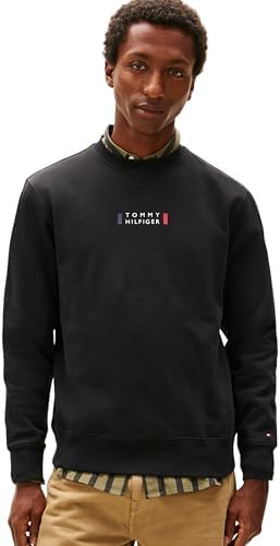 Tommy Hilfiger Felpa da Uomo Brand Love MW0MW41428 Pullover Felpa, Nero, M, Nero (Nero), M