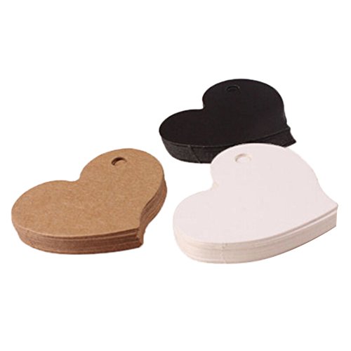 Yalulu 100 Stück Rustikal 45*40mm Kleine Heart Braun Kraft Geschenk Anhänger Papieranhänger Tags Labels zum Hochzeit Party Etikett Selbstgestalten Preisetiketten Preisschild Schilder Anhänger Kofferanhänger DIY Deko (Weiß) - 3