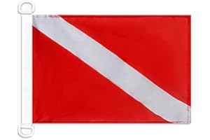 AZ FLAG - Drapeau Pavillon de plongée sous-marine - 45x30 cm - Pavillon Nautique Pavillon Rouge Spécial Bateau Et Extérieur En Maille Bloquée Avec Anneaux Plastiques Intégrés - 30g