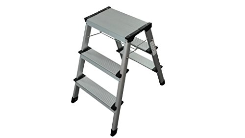 1PLUS Aluminium Tritt / Leiter Trittleiter Klapptritt 2 x 3 Stufen bis 150 kg belastbar, Höhe: ca. 60 cm - 5