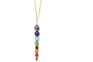 Coco Papaya Collier + Pendentif 7 Chakras, métal doré et 7 Pierres Fines