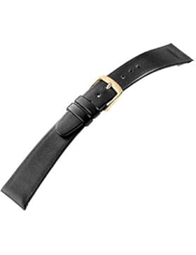 Natina Ersatzband Uhrenarmband Leder Band mit Clip schwarz - XL Überlänge 23378G, Stegbreite:16mm