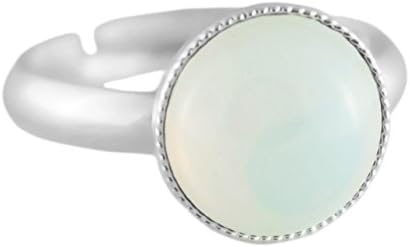 Rings 925 Silver Plated Classic Minimalist Adjustable Universal Size 10mm White Opal Moonstone Gold Round Czech Glass Stone Handmade BohemSty