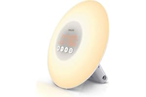 Philips Wake-up Light HF3500/01 Réveil à lumière LED avec ouverture facile, simulation du lever et du coucher du soleil, 1 alarme, 200 Lux, blanc