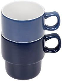 Stackable Mugs Set of 2 - Mid Blue and Dark Blue - Compact Living Dinnerware - 9cm