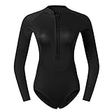 neoprenanzug damen kurzarm Material: 2 mm Neopren perfk Frauen Neopren Badeanzug Einteiliger Schwimmanzug Langarm Neoprenanzug Tauchanzug Surfanzug Figurformend Bademode - Schwarz XL