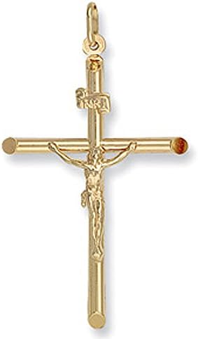 9ct Yellow Gold NRI Scroll Top Tubular Crucifix - Large