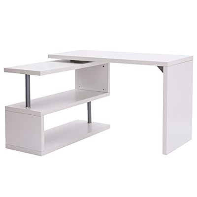 HOMCOM Bureau d’Ordinateur angle Table d’Ordinateur Meuble de Bureau pour Ordinateur Multifonctionnel 2 Positions Possibles avec Etagère (blanc)