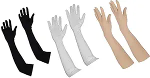 Ek Udaan -Black + Beige + White Colour Protection Arm Sleeves, Hand Socks for Men and Women (Unisex) Used for Driving,Hiking, Sports,Biking, Cycling,Sunburn, dust & Pollution Protection