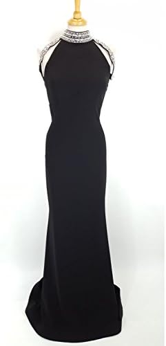 Pia Michi Black 3106 Long Gown With Embellished Straps UK 12 (US 8)