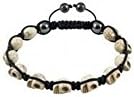 Evry - Tresor Paris Bracelet - White Turquoise &amp; Magnetite - 11 Skulls - Single Black Tibetan Cord