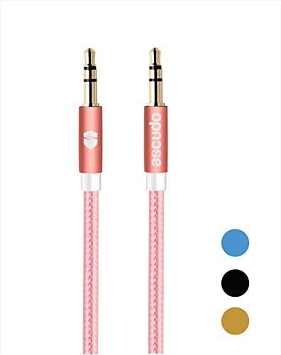 Aux Cable aSCUDO 3.3ft/1m 3.5mm to 3.5mm Male to Male Gold plated, Braided Tangle free Universal Auxiliary cable for car audio, iPhone, Android phones, Mp3, iPod, Beats headphones and More (1m (3.3ft), Rose Gold)