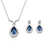 Schmuck Set Blue Waterdrop Anhänger Halskette und Ohrringe Geschenke für Frauen