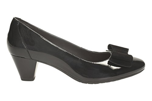 Clarks Womens Smart Clarks Denny Raffle Leather Shoes In Black Patent Wide Fit Size 7.5