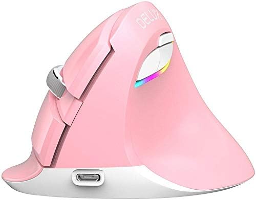 DeLux M618 Mini Bluetooth 4.0+2.4G Wireless Vertical Mouse 4 Gear DPI RGB Ergonomic Rechargeable Mice for Laptop PC Gaming Mouse, Pink