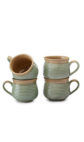 Clay Aesthetics Vegan Olive Beige Grooved Tea Cups Set of Four