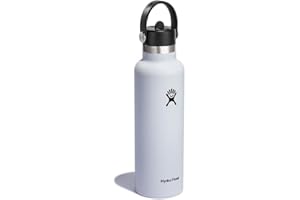 Hydro Flask Water Bottle 621 ml (21 oz), Stainless Steel & Vacuum Insulated, Standard Mouth with Flex Straw Cap, White