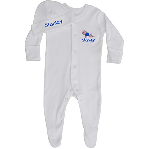 Baby Boys & Girls Personalised Baby Sleepsuit & Hat Gift Set (Blue, 0-3 Months)