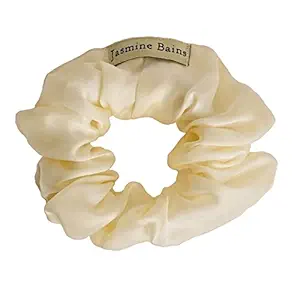 Luxurious Mulberry Silk Premium Hair Scrunchies, Neutral Pastel Shade of IVORY, Natural Fabric Accessories, Perfect Tie for All Hair Types, Ideal for Yoga, Fitness & Office, Handcrafted