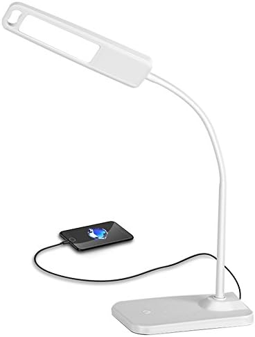 Office Desk Lamp, HQOON Flexible Gooseneck Table Lamp, Bedroom Reading Lamp, LED USB Desktop Light, 3 Lighting Colors, Unlimited Dimmer