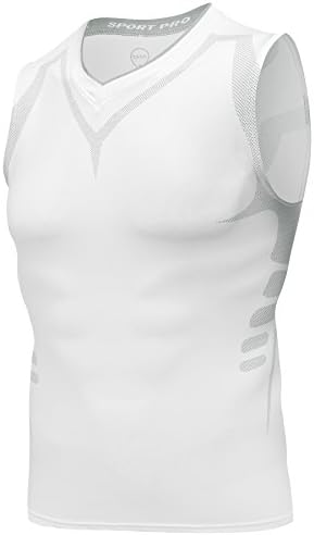 AMZSPORT Men's Sleeveless Compression Tank Cool Dry Sports Shirt Baselayer Top for Runing Training White XXL