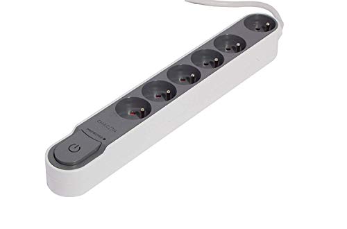 Chacon 49614 Multiprise design avec Parafoudre/Disjoncteur/Interrupteur 1,5 m 6 Prises Gris foncé