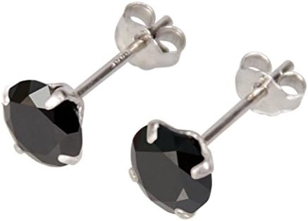 925 Sterling Silver Diamond Cut Cubic Zirconia Stud Earrings 6mm Black Stones (Black 6mm)