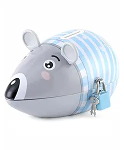 WISHKEY Cute Attractive Cartoon Oval Shape Mouse Piggy Bank with Security Lock & Keys for Kids Money Saving Storage Coin Collector Box for Boys & Girls (Pack of 1 , Multicolor)