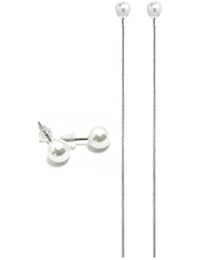 2LIVEfor Lange Perlenohrringe Ohrringe Perlen lang Hängend Modern Silber Weiß Tropfen Ohrringe Stab Ohrstecker...