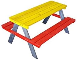 STUNNING "JUNG" COLORFUL GARDEN PICNIC PINE BENCH 4 CHILDREN 2 COLORS BARGAIN ! (yellow table)