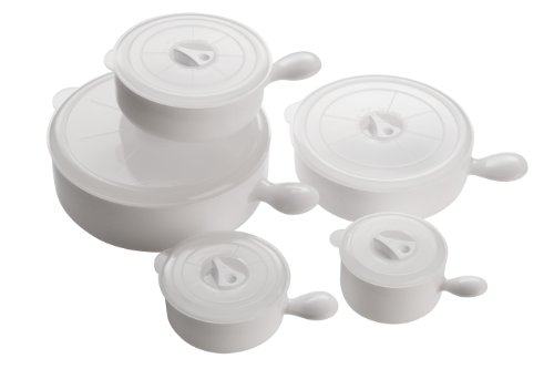 Premier Housewares 0805331 Mikrowellengeschirr, Polypropylen, mit Deckel + Griffen, Weiß, 5 Stück