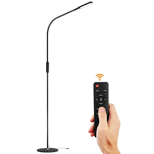 Preisvergleich Produktbild Lewondr LED Stehlampe, Stehlampe Leseständer mit Fernbedienung, Flexibler Schwanenhals, Stufenlose Helligkeit / Farbtemperatur, Speicherfunktion für Schlafzimmer, Wohnzimmer Standleuchte - Schwarz