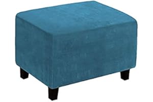 BXFUL Velluto Fodera per Pouf Elasticizzato,Rettangolare Copri Poggiapiedi Pieghevole Morbido Lavabile Copertura del Pedale con Fondo Elastico per Soggiorno (LARGE,Blu pavone)