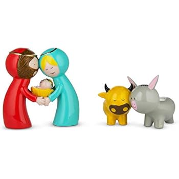 Presepe Alessi In Porcellana Decorato A Mano - Grotta Della Natività, 5 Pezzi, Oro - Foto 4