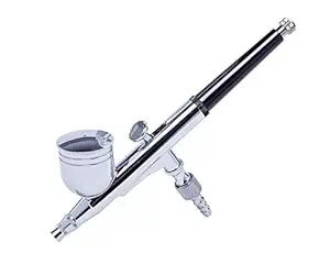 Electomania High Precision Gravity Feed Dual-Action 0.3 mm Nozzle Paint Sprayer Tool Air Brush Gun Airbrush Kit Set for Model Car Tattoo Art Painting (Silver and Black)