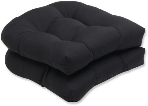 Pillow Perfect Wicker Seat Cushion with Black Sunbrella Fabric, Set of 2 by Pillow Perfect